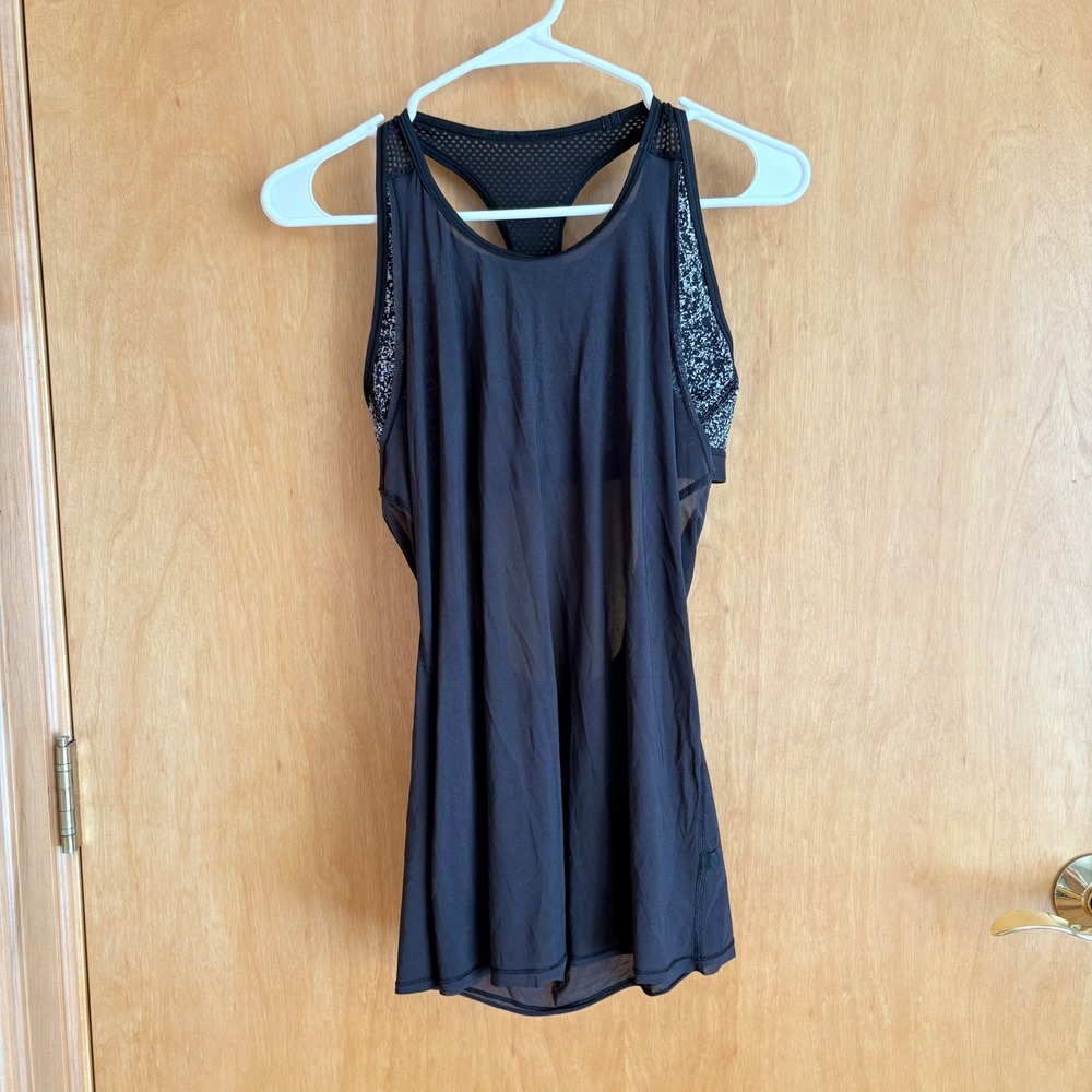 Lululemon Black Racerback Mesh Overlay Tank Top Women's Size 6 Activewear